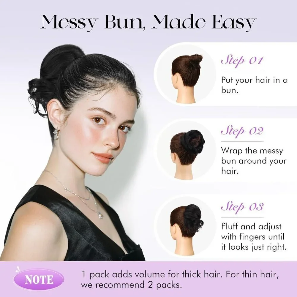 Human Hair Bun Stretchy Fluffy Donut Updo Elegant Chignon for Women